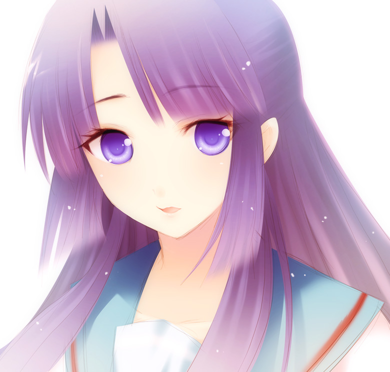 00s, 1girl, asakura_ryoko, blue_eyes, blue_hair, female_focus, long_hair, matching_hair/eyes, minase_kuuru, minasekuru, portrait, school_uniform, serafuku, smile, solo, suzumiya_haruhi_no_yuuutsu