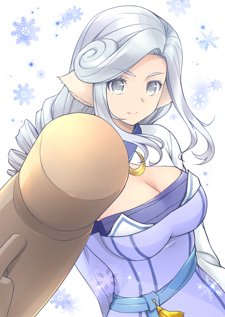 1girl, animal_ears, aquaplus, blue_eyes, blue_hair, breasts, cleavage, closed_mouth