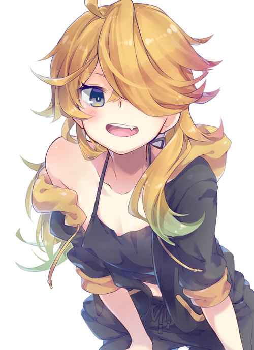 1girl, bad_id, bad_pixiv_id, black_camisole, black_jacket, black_pants, blonde_hair, camisole