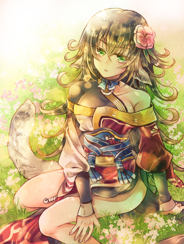 1girl, aquaplus, breasts, choker, dress, eyebrows, eyelashes, female_focus