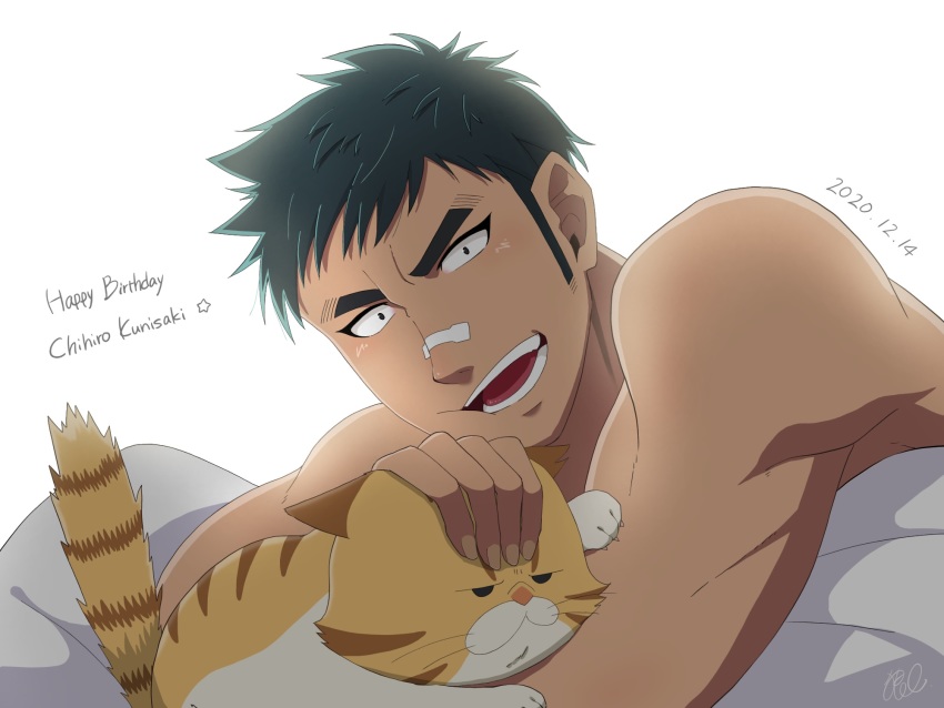 1boy, black_eyes, black_hair, cat, chanko_(hinomaru_zumou), character_name, dated, happy_birthday
