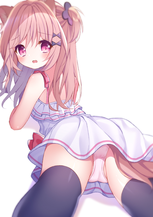 1girl, animal_ears, black_thighhighs, brown_hair, d_omm, dog_ears, dog_girl, dog_tail
