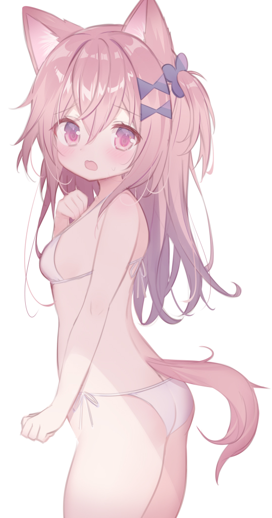 1girl, animal_ears, bra, breasts, brown_hair, d_omm, dog_ears, dog_girl