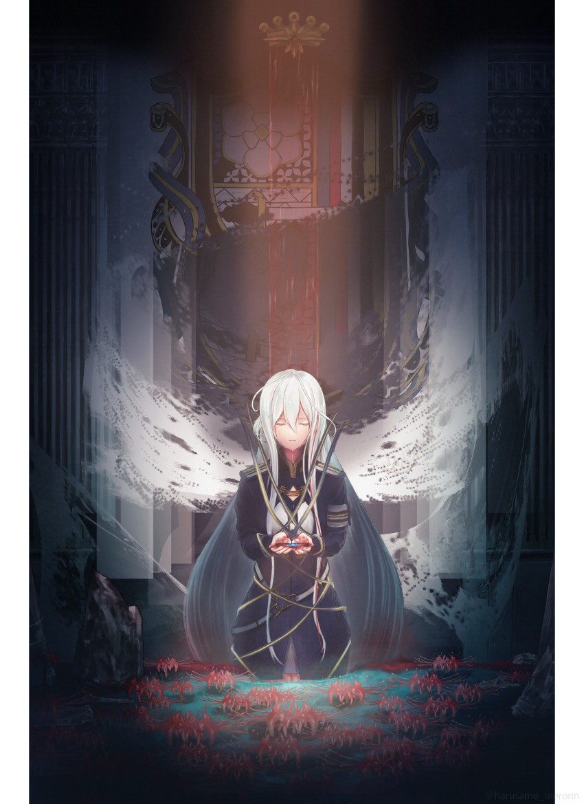 1girl, 86_-eightysix-, absurdres, blue_jacket, closed_eyes, hair_between_eyes, harusame_meronn, highres