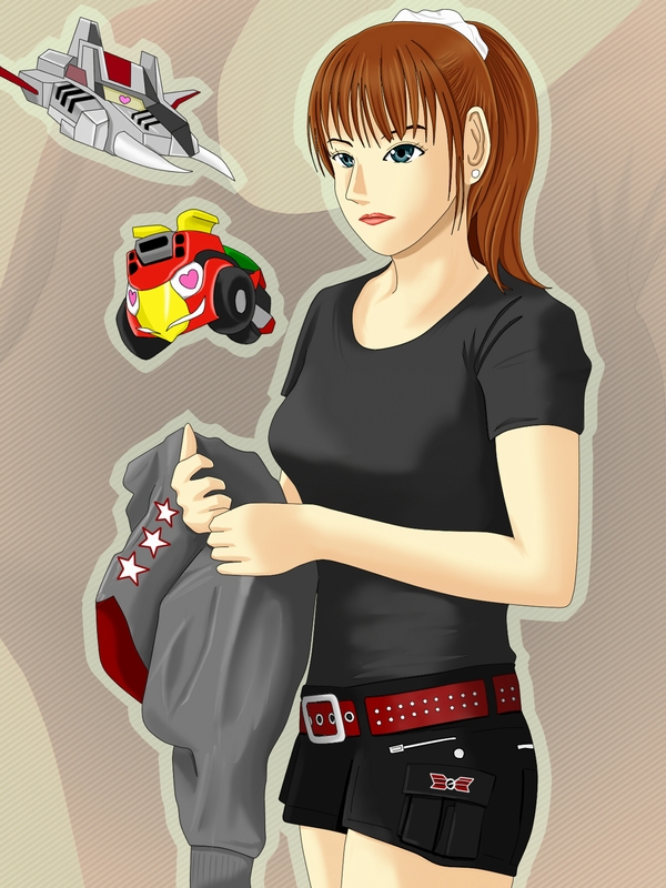 1girl, artist_request, blue_hair, brown_eyes, cowboy_shot, engine_jetras, engine_sentai_go-onger, engine_speedor, from_side, heart, heart-shaped_pupils, jetras, sa-bo, source_request, speedor, super_sentai, sutou_miu, symbol-shaped_pupils, tagme