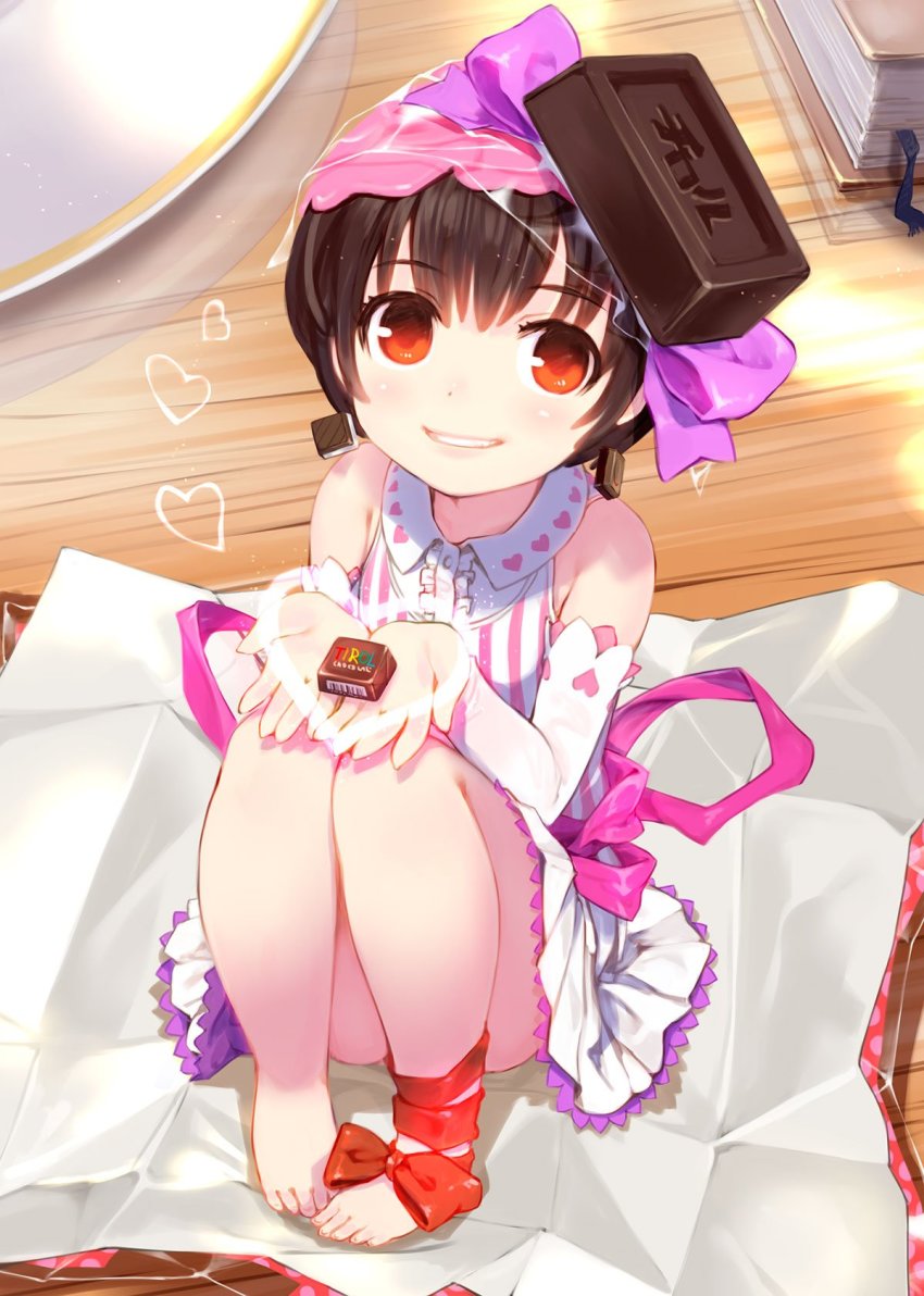 1girl, ankle_bow, ankle_ribbon, barefoot, black_hair, blouse, blush, book