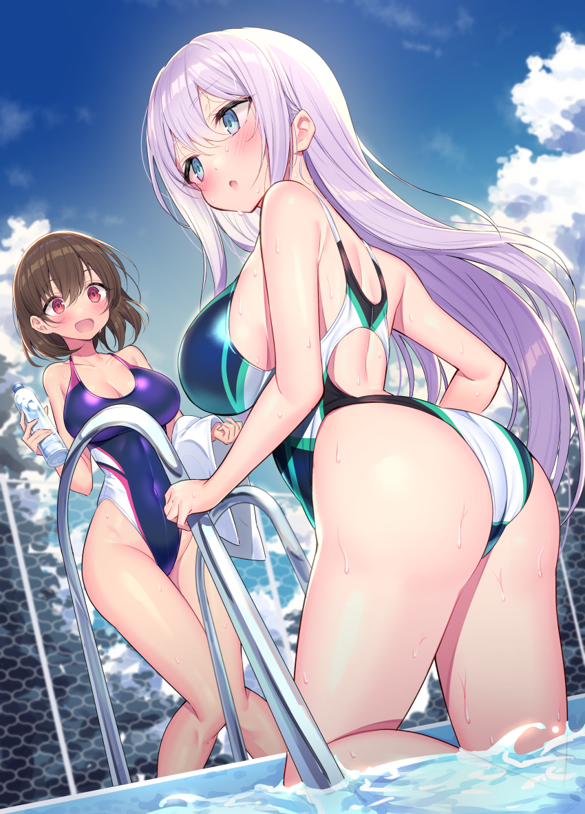 2girls, :d, :o, absurdres, alexandra_viktorovna_dashkova_(tukikagerou), ass, bare_arms, bare_shoulders