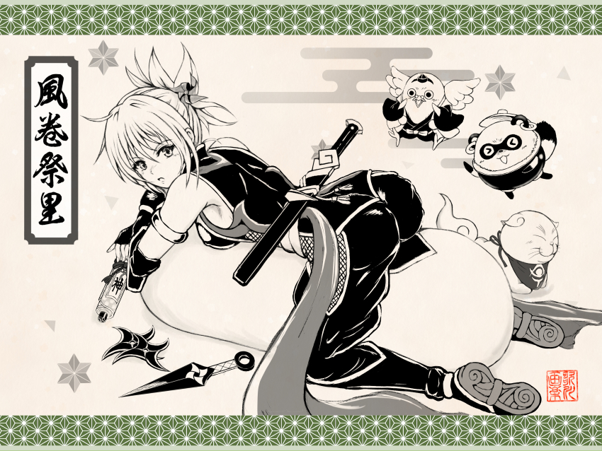 1girl, :o, absurdres, ayakashi_triangle, bare_shoulders, big_kapipara, black_gloves, blush