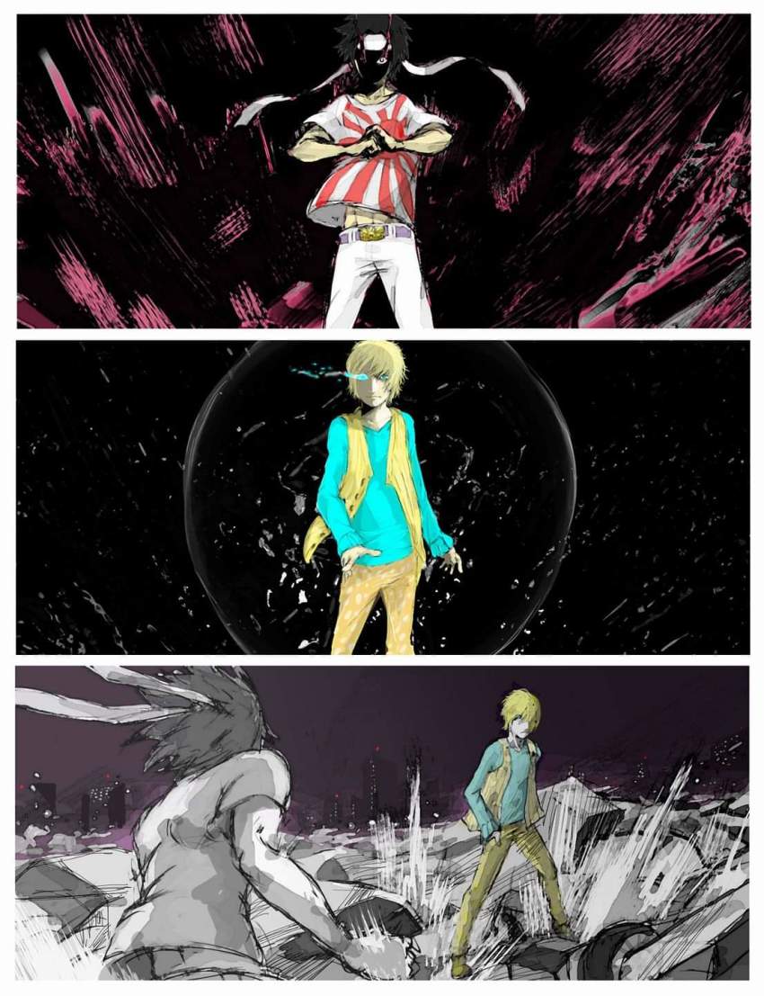 2boys, angry, artist_check, battle, duel, fantasy, glowing, glowing_eye