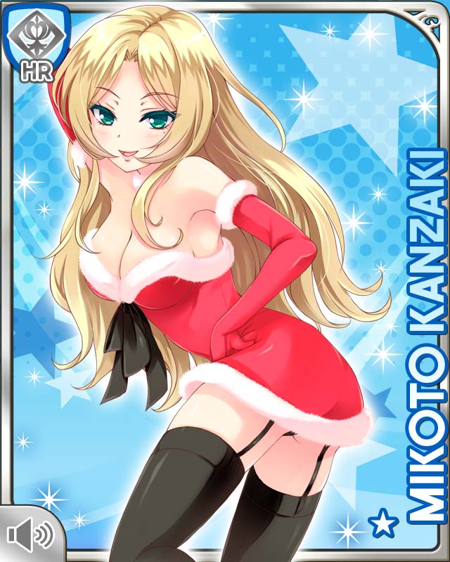 1girl, ass, bad_anatomy, black_thighhighs, blonde_hair, blue_background, breasts, character_name