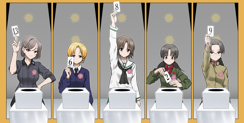 absurdres, aged_up, arm_up, black_hair, black_neckwear, black_skirt, blouse, blue_eyes