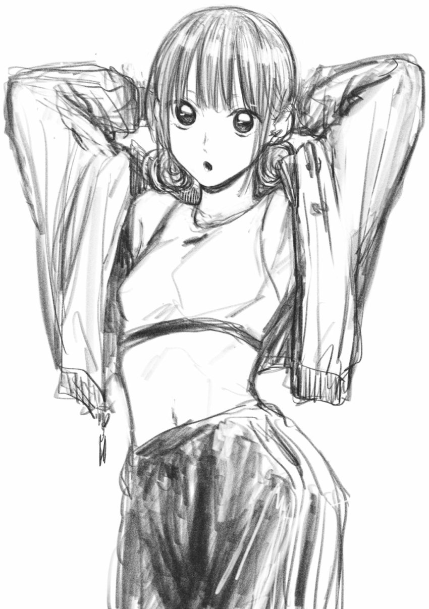 1girl, ao_no_hako, arms_up, breasts, chouno_hina, feet_out_of_frame, female_focus, hair_between_eyes