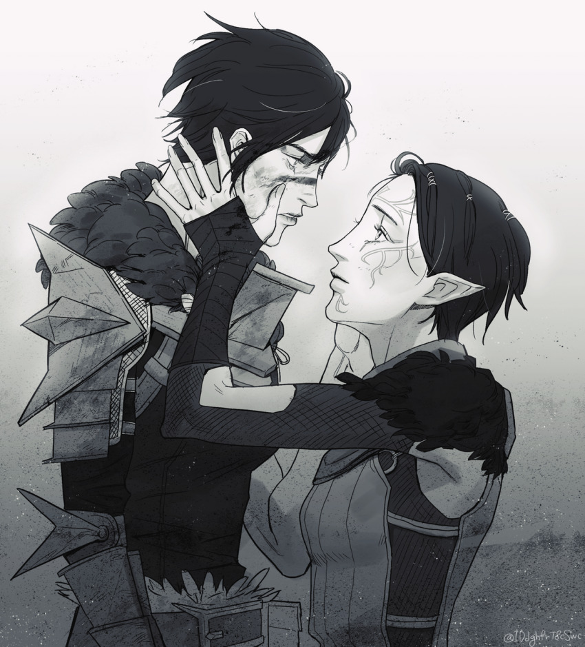 2girls, animification, armor, belt, breastplate, cheetahman_(1ddghfr78cswc), dragon_age, dragon_age_2