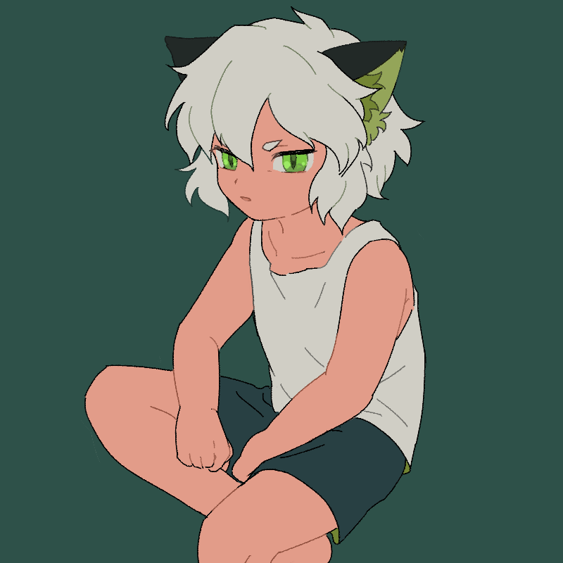 1boy, animal_ears, black_background, black_shorts, cat_boy, cat_ears, child, green_eyes