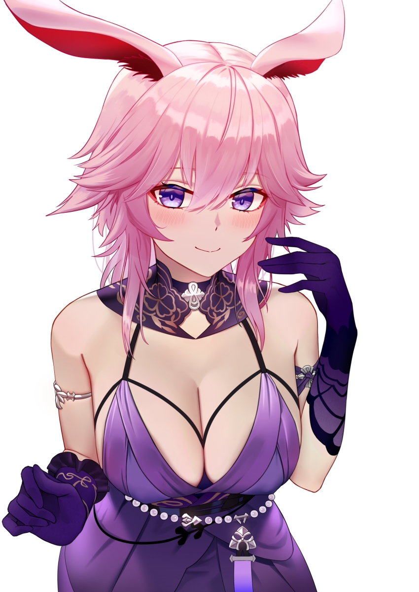 1girl, absurdres, animal_ear_fluff, animal_ears, armlet, bare_shoulders, blush, breasts