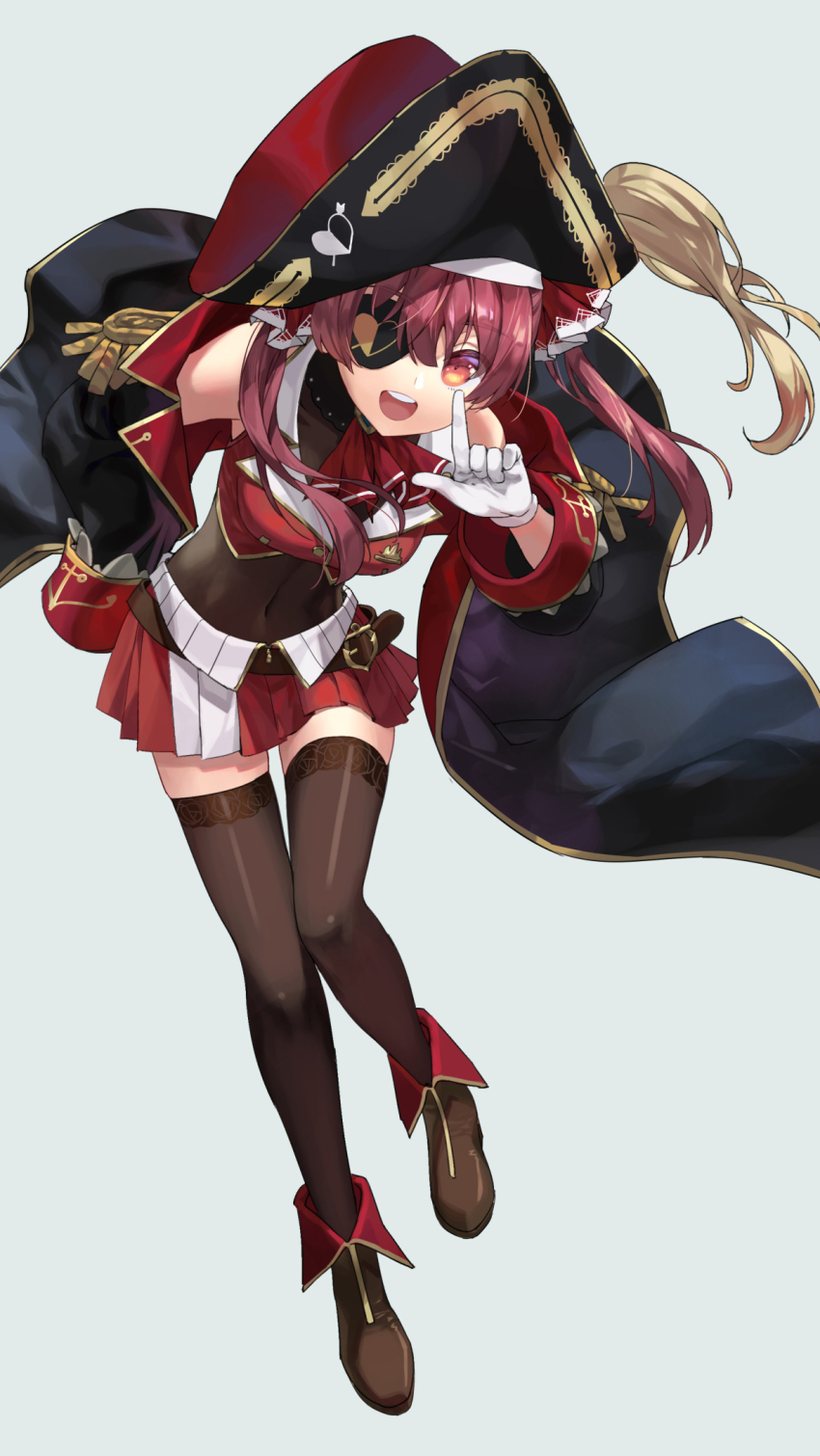 1girl, ankle_boots, ascot, belt, bicorne, black_choker, black_coat, black_hat