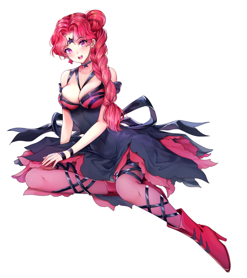 1girl, bishoujo_senshi_sailor_moon, bishoujo_senshi_sailor_moon_crystal, blush, braid, breasts, cleavage, dress