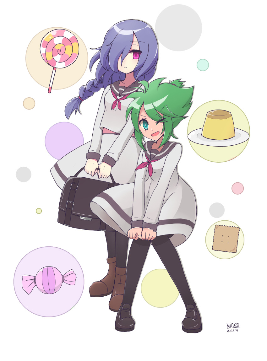 100%_orange_juice, alicianrone, alternate_costume, asymmetrical_bangs, bow, braid, braided_ponytail, briefcase