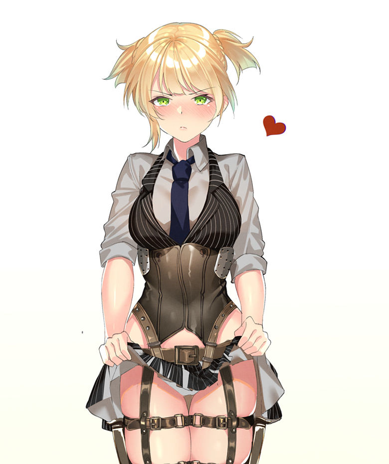 1girl, :/, bad_id, bad_pixiv_id, belt, belt_buckle, black_skirt, black_vest