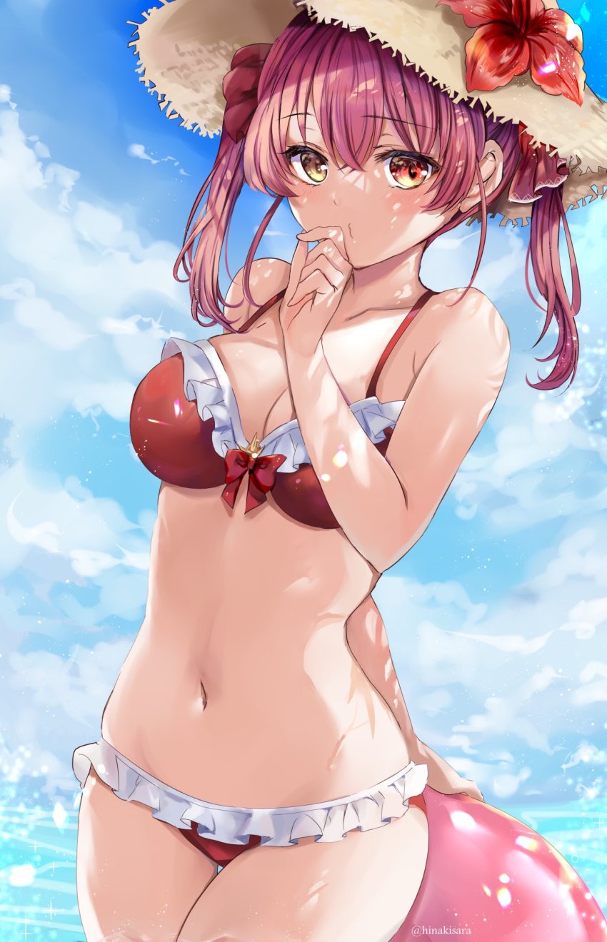 1girl, :3, alternate_costume, arm_behind_back, armpit_crease, bad_id, bad_twitter_id, bikini
