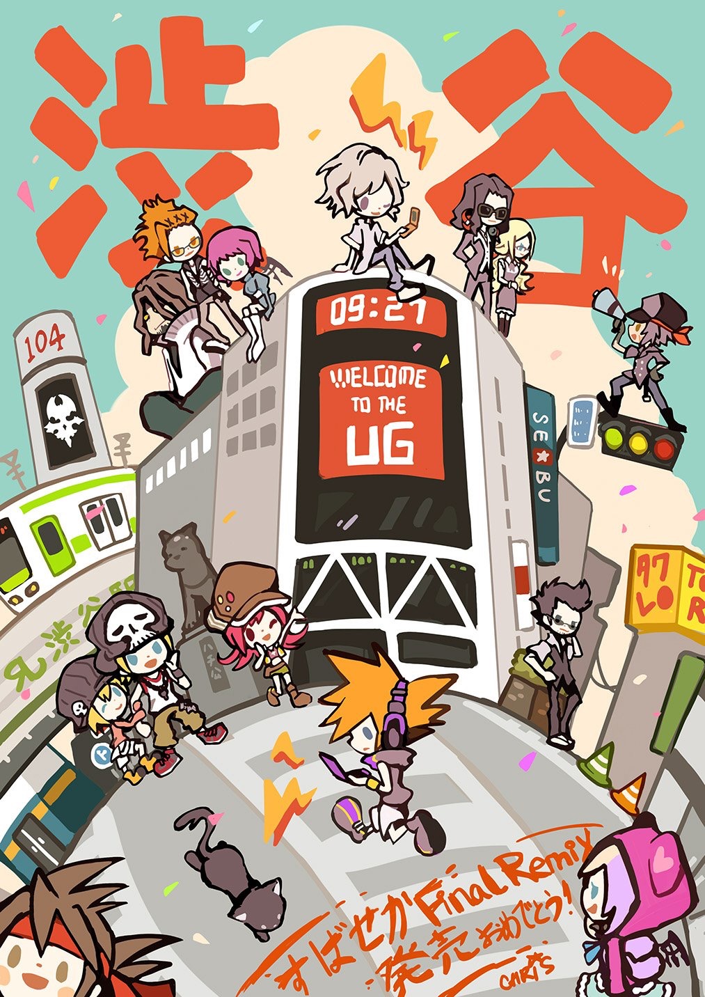 4girls, 6+boys, animal_hood, atarashi_coco, backpack, bag, bandana, baseball_cap