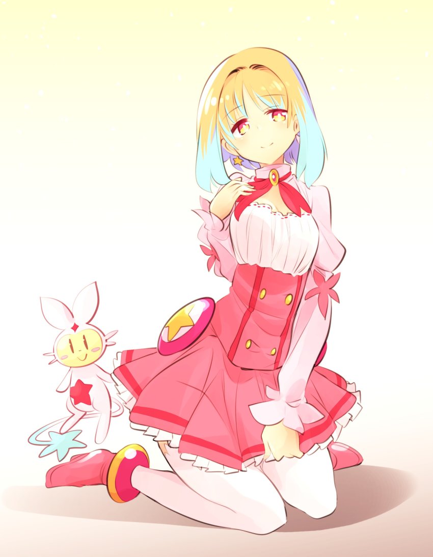 1girl, 1other, absurdres, akirara_(ishiyumi), aqua_hair, blouse, blush_stickers, boots