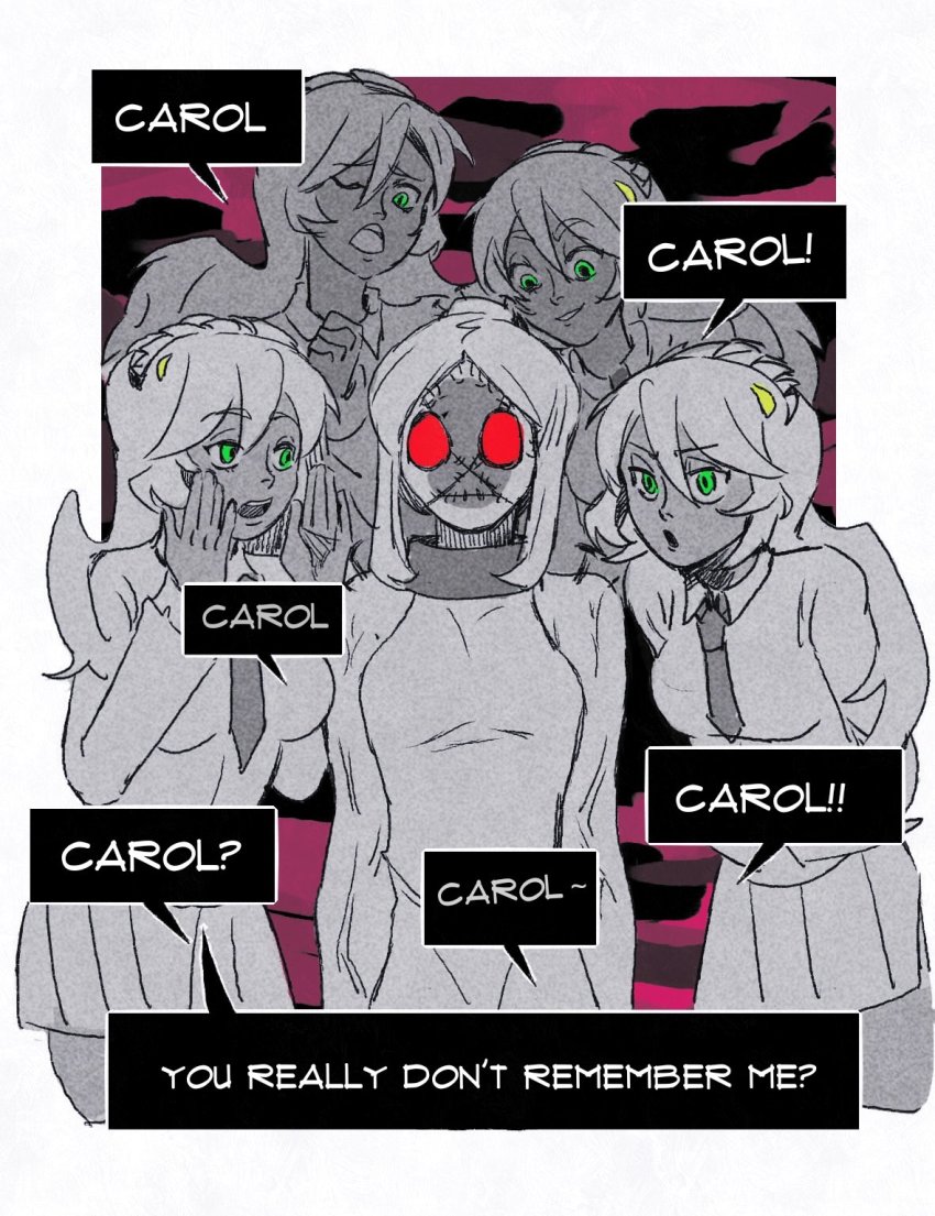 2girls, comic, cowboy_shot, fukua_(skullgirls), green_eyes, highres, long_hair, looking_at_another