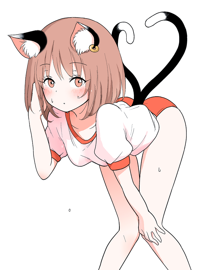 1girl, :o, animal_ear_fluff, animal_ears, bent_over, blush, breasts, brown_eyes