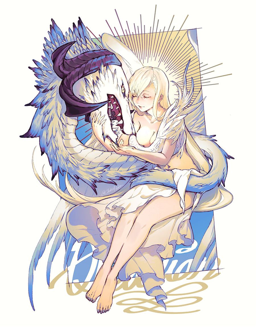 1girl, blonde_hair, breasts, chikuihaku, cleavage, closed_eyes, closed_mouth, collarbone