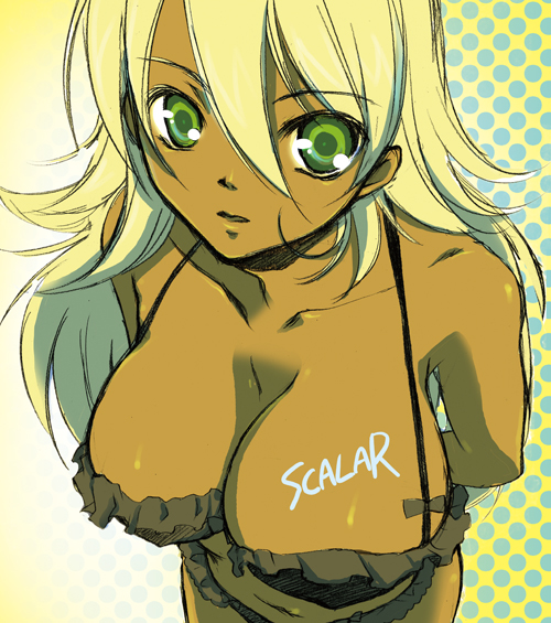 00s, 1girl, bad_id, bad_pixiv_id, bikini, blonde_hair, breasts, cleavage