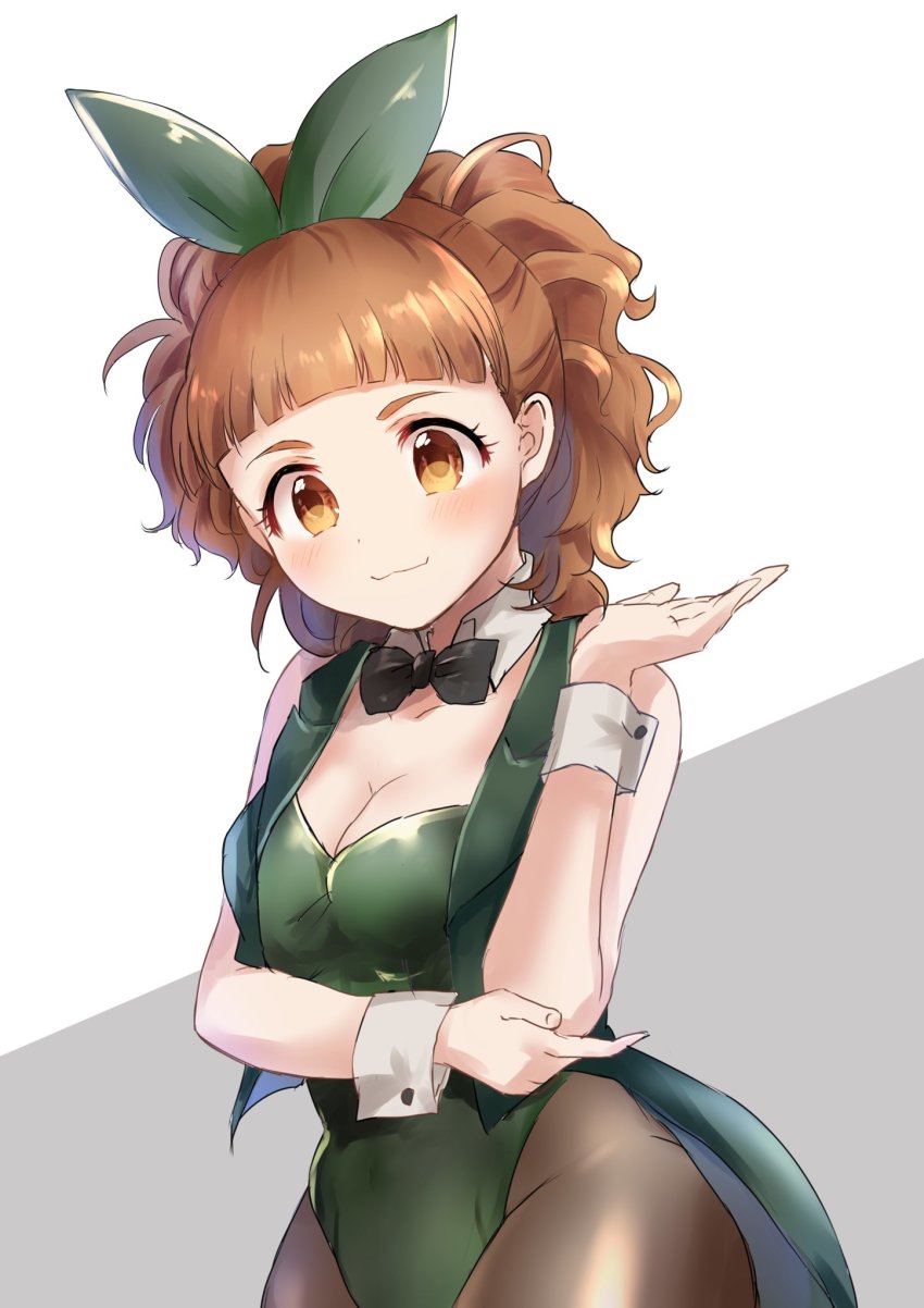 1girl, animal_ears, black_bow, black_bowtie, black_pantyhose, bow, bowtie, breasts