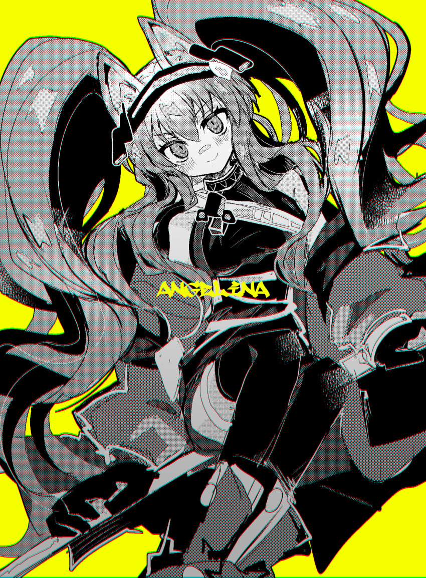 1girl, angelina_(arknights), angelina_(distinguished_visitor)_(arknights), animal_ears, arknights, bare_shoulders, blush, boots