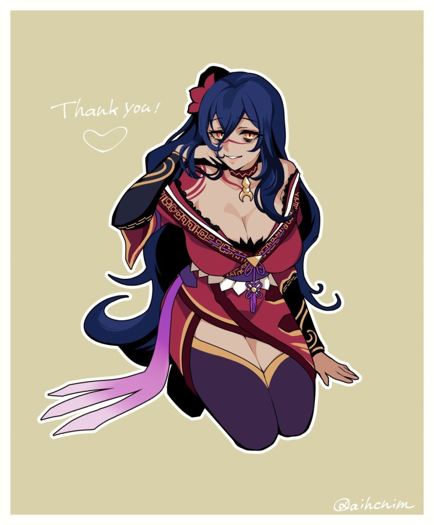 1girl, arienne_(knights), black_hair, breasts, brushing_hair, brushing_own_hair, choker, cleavage