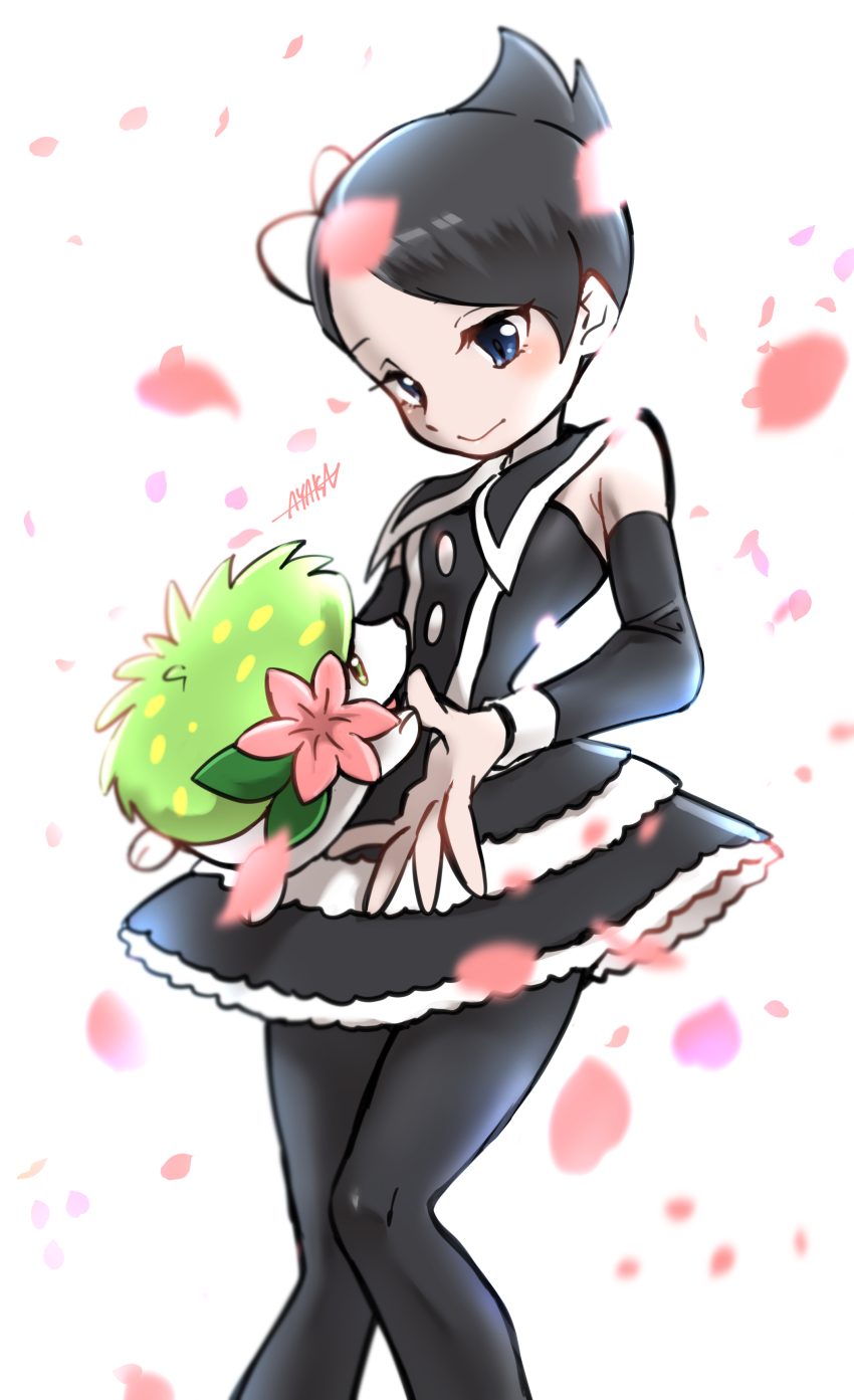 1girl, absurdres, ayakadegozans, bare_shoulders, black_dress, black_hair, black_pantyhose, blue_eyes