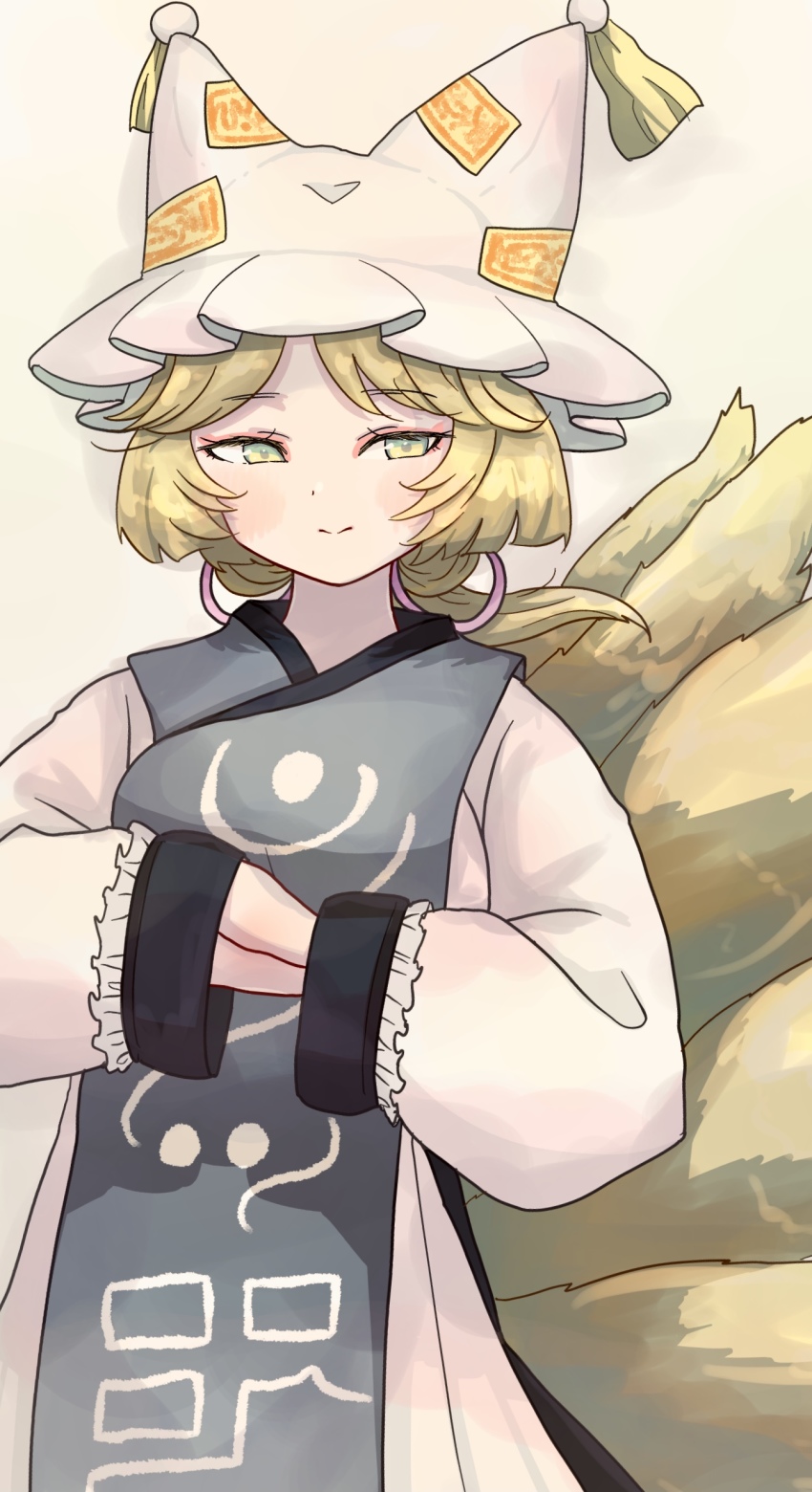 1girl, absurdres, animal_ears, animal_hat, arms_under_breasts, blonde_hair, blush, breasts