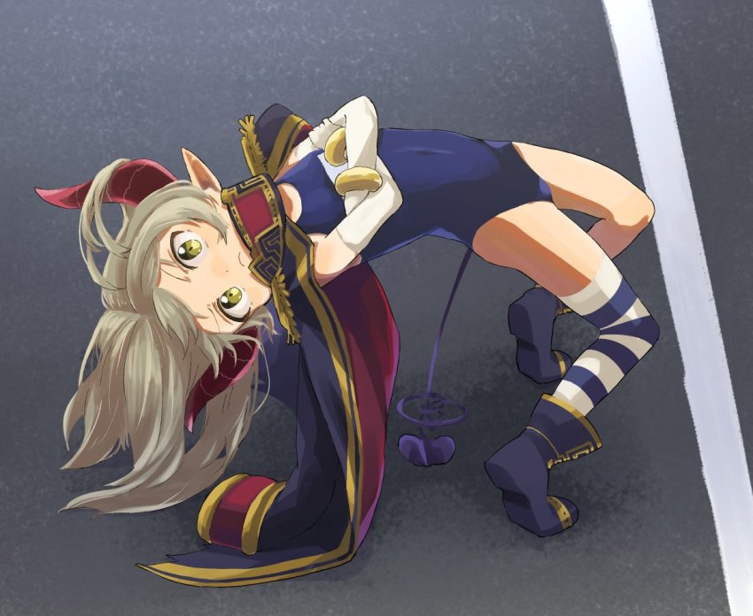 1girl, blonde_hair, brown_eyes, coat, coat_on_shoulders, crossed_arms, demon_horns, demon_tail