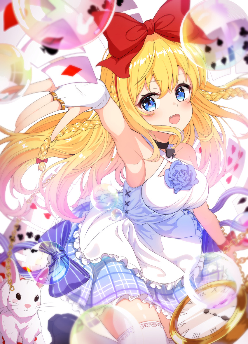 1girl, absurdres, alice_(alice_in_wonderland), alice's_adventures_in_wonderland, armpits, bare_shoulders, black_footwear, blonde_hair