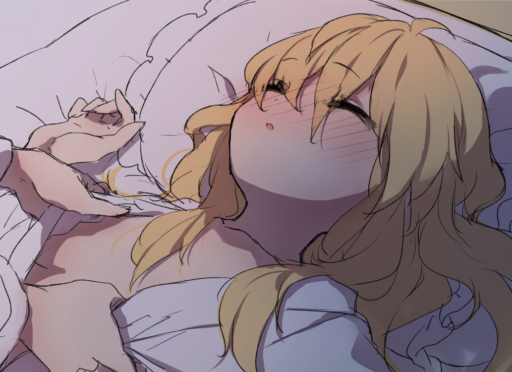 2girls, blonde_hair, blush, closed_eyes, eyes_visible_through_hair, hair_between_eyes, hakurei_reimu, kirisame_marisa