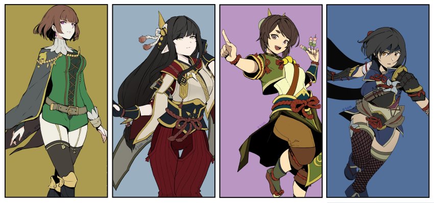 absurdres, armor, belt, black_hair, black_legwear, blue_eyes, blunt_bangs, boots