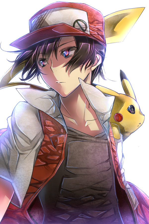 1boy, bad_id, bad_pixiv_id, baseball_cap, gen_1_pokemon, hat, male_focus, nintendo, pikachu, pixiv_red, pokemon, pokemon_(creature), red_(pokemon), yuzo