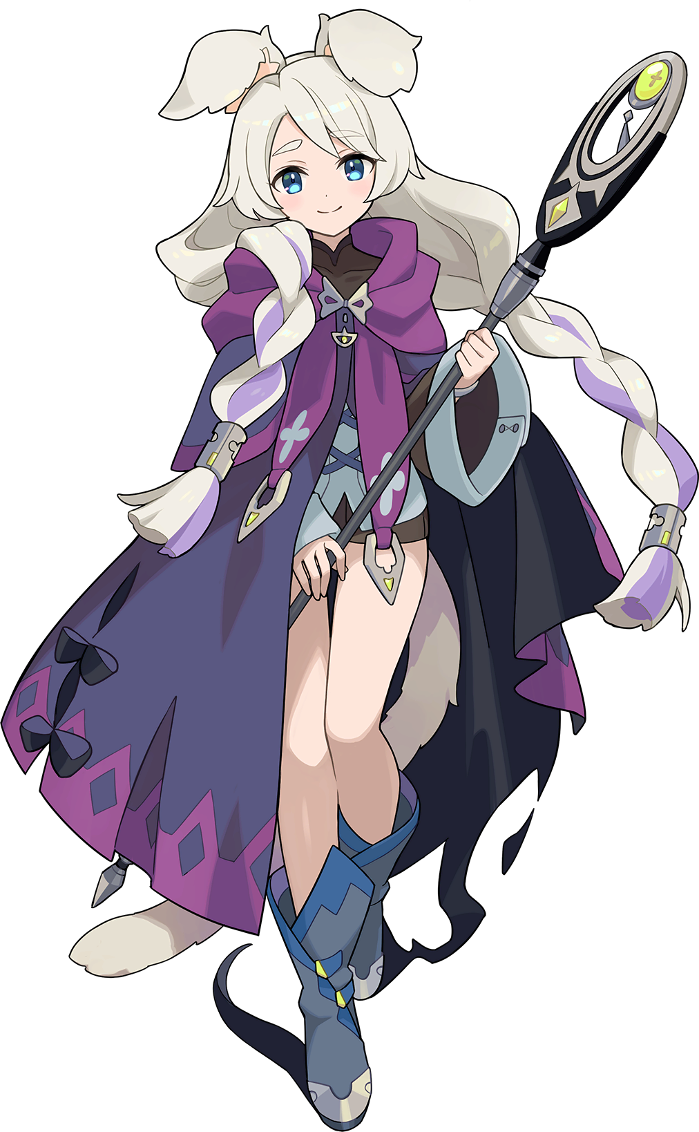 1girl, animal_ear_fluff, animal_ears, artist_request, blue_boots, blue_eyes, blue_shirt, blush