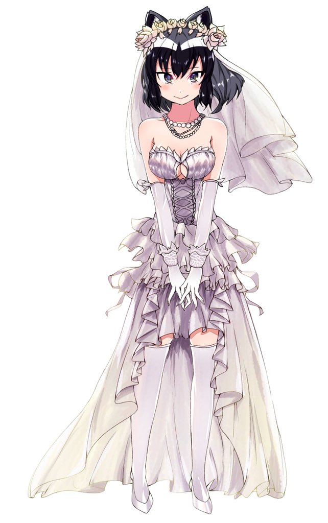 1girl, alternate_costume, bad_id, bad_twitter_id, bare_shoulders, black_hair, blue_eyes, blush