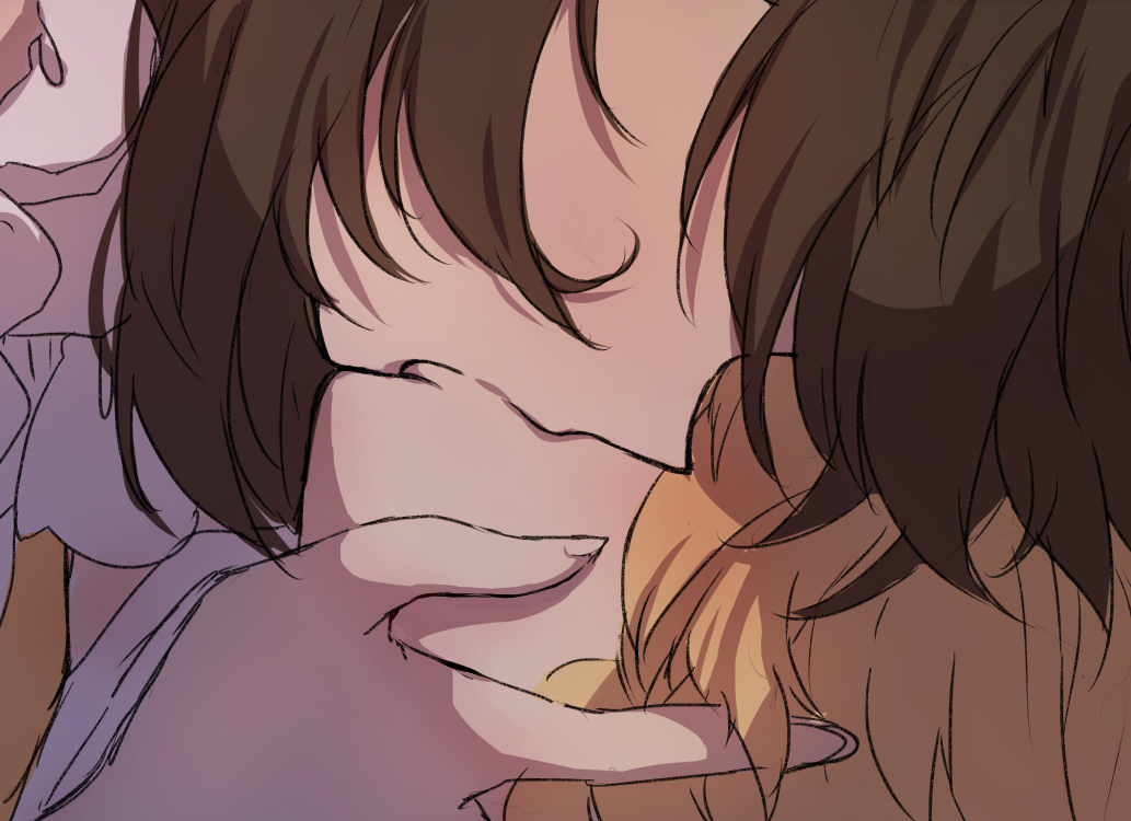 2girls, bare_shoulders, blonde_hair, brown_hair, dress, hair_between_eyes, hakurei_reimu, hand_on_another's_face