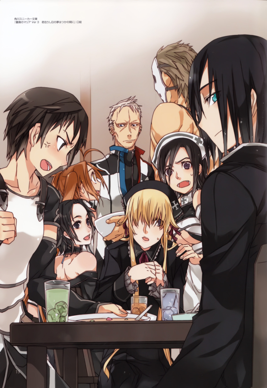 3boys, 5girls, absurdres, annotated, azian, bara_no_maria, betty_(bara_no_maria), black_hair, blonde_hair, bunbun, darierro_(bara_no_maria), highres, kay_(bara_no_maria), lykiel_(bara_no_maria), micsilia_(bara_no_maria), multiple_boys, multiple_girls, natsuko_(bara_no_maria), red_hair, short_hair, victoria_(bara_no_maria)