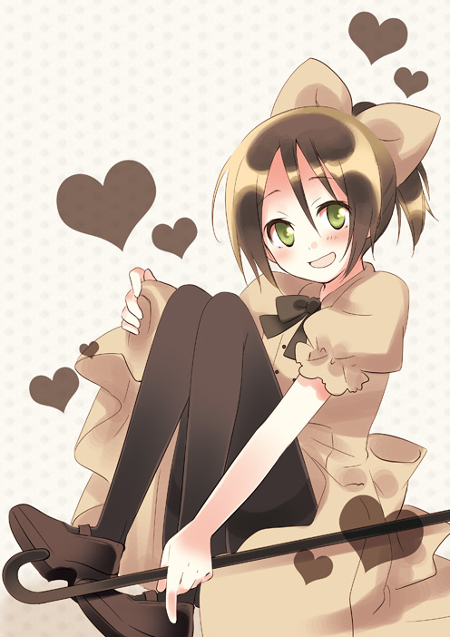 1boy, bad_id, bad_pixiv_id, cane, crossdressing, crossdressing_(mtf), dress, heart, kanazawa_noto, male_focus, pantyhose, ribbon, smile, solo, susume!_kitakou_housoubu, trap, yuuma_(omaeno_meinichi)