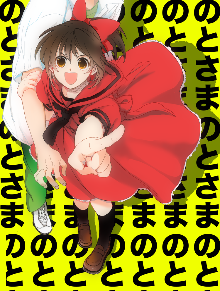 bad_id, bad_pixiv_id, black_socks, bow, crossdressing, dress, foreshortening, grabbing