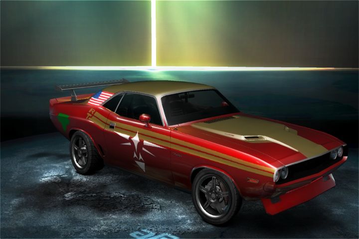 american_flag, car, car_show, customized, dodge_(company), dodge_challenger, eagle_triforce, front