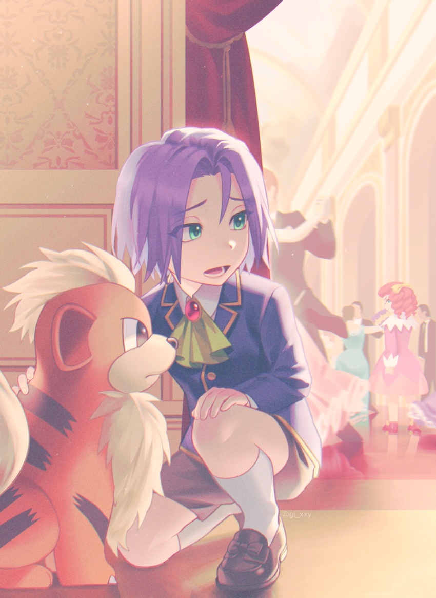 aged_down, child, gen_1_pokemon, growlithe, highres, james_(pokemon), jessebelle_(pokemon), kneehighs