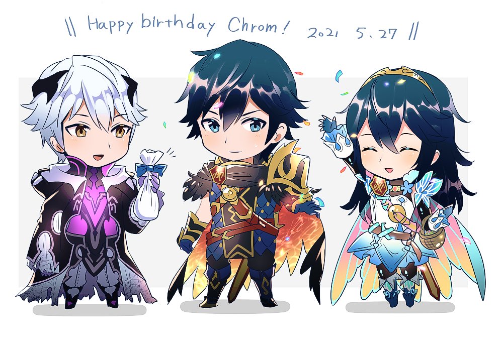 alternate_costume, ameno_(a_meno0), blue_eyes, blue_hair, brown_eyes, chrom_(fire_emblem), chrom_(resplendent)_(fire_emblem), fairy, fairy_wings, fingerless_gloves, fire_emblem, fire_emblem_awakening, fire_emblem_heroes, gloves, happy_birthday, long_hair, lucina_(fire_emblem), lucina_(resplendent)_(fire_emblem), male_robin_(fire_emblem), nintendo, open_mouth, male_robin_(resplendent)_(fire_emblem), short_hair, smile, tiara, white_hair, wings