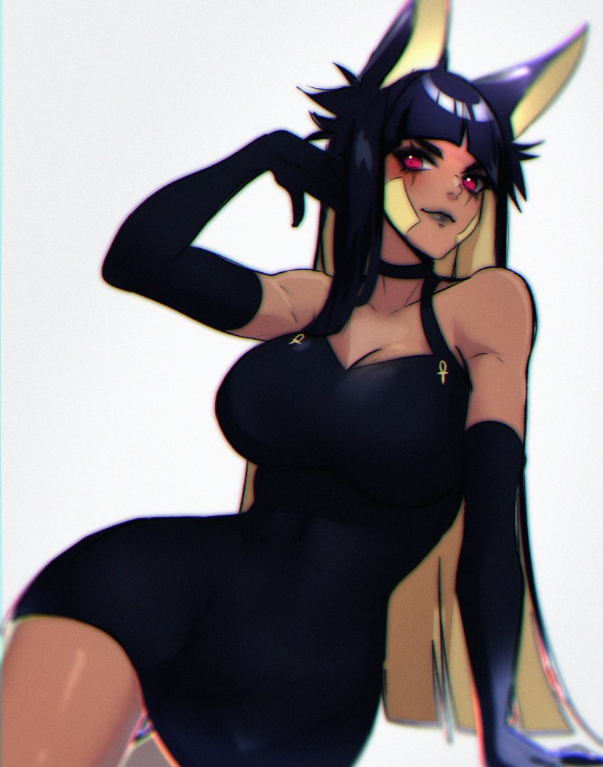 1girl, absurdres, animal_ears, anput_(nsfwolf), bandaid, bandaid_on_cheek, bandaid_on_face, black_dress